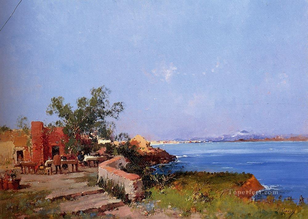 Lunch On A Terrace With A View Of The Bay Of Naples impressionism Eugene Galien Laloue Landscape Oil Paintings